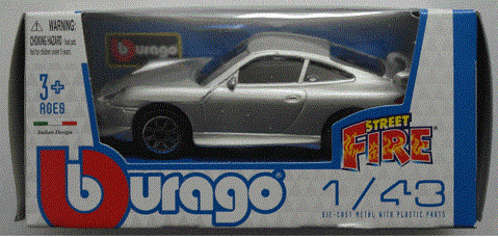 Porsche 911 Carrera GT3 silver 1/43 Bburago NEW+boxed #4734 instant wheels