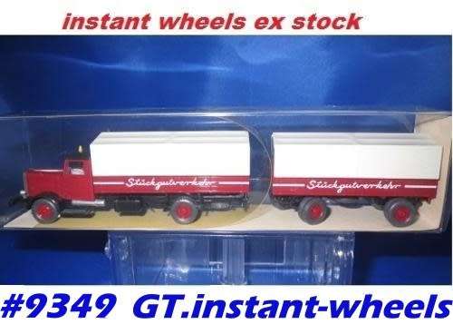 Hanomag flatbed truck+trailer rig 1/87 Wiking NEW  ex SA #9349 instant wheels