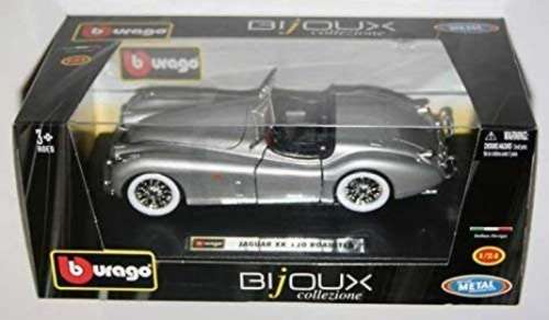 Jaguar XK 120 Roadster 1948 silver 1/24 Bburago NEW+boxed  #2194 instant wheels