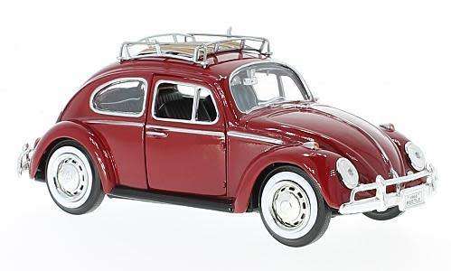 Volkswagen Beetle 1966 red w.roof carrier 1/24 MotorMax NEW+boxed  #2196 instant wheels
