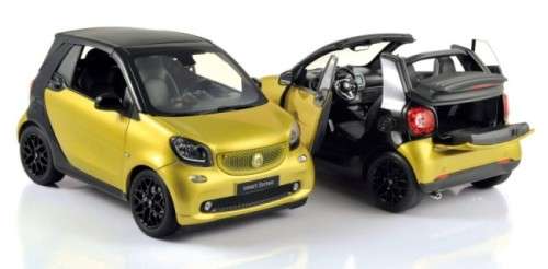 Smart fortwo Cabriolet 2015 black+yellow 1/18 Norev NEW+boxed  #8999 instant wheels