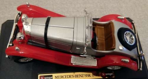 Mercedes-Benz SSK 1928 silver+red 1/24 Bburago/Italia NEW+boxed  #2214 instant wheels
