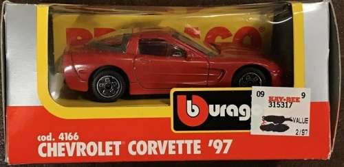 Chevrolet Corvette C5 Coupe 1997 red 1:43 Bburago NEW+boxed  #5313 instant wheels