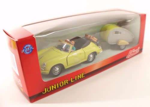 Porsche 356 Cabrio 1952 w. caravan yellow 1:43 Schuco NEW+boxed  #5283 instant wheels