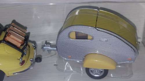 Porsche 356 Cabrio 1952 w. caravan yellow 1:43 Schuco NEW+boxed  #5283 instant wheels