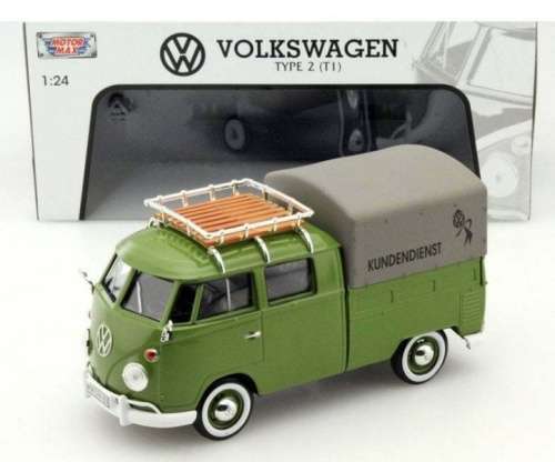 Volkswagen T1 double-cab with roof-carrier+tarp 1967 green 1:24 NEW+boxed  #2235 instant wheels