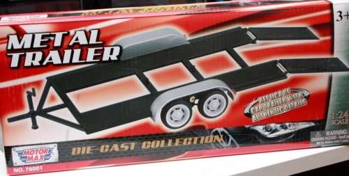 Car Trailer, dbl axle, black+silver 1/24 Motormax NEW+boxed  #2240 instant wheels