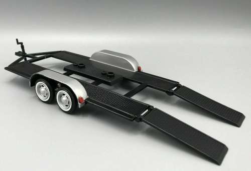 Car Trailer, dbl axle, black+silver 1/24 Motormax NEW+boxed  #2240 instant wheels
