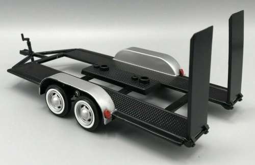 Car Trailer, dbl axle, black+silver 1/24 Motormax NEW+boxed  #2240 instant wheels