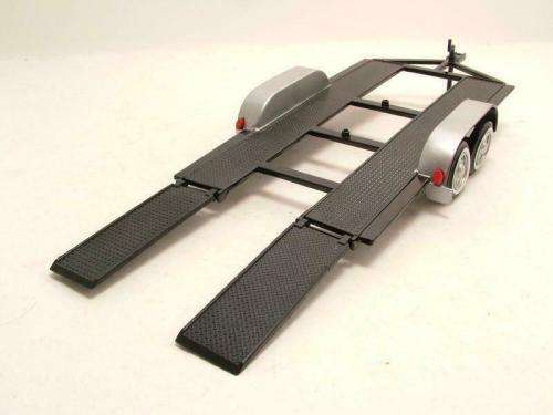 Car Trailer, dbl-axle, black + silver 1/18 Motormax, NEW+boxed  #8993 instant wheels