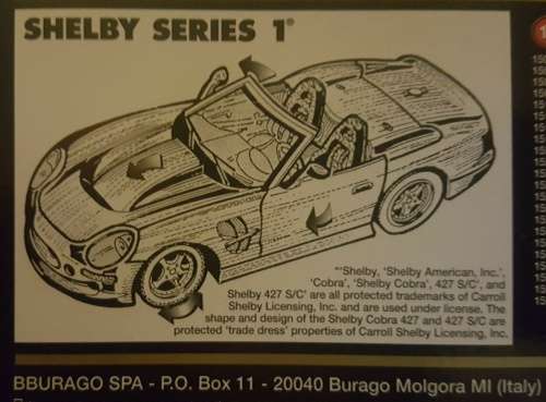 Shelby Cobra Series 1 Cabriolet 1999 1/24 Bburago/IT NEW+boxed  #2244 instant wheels
