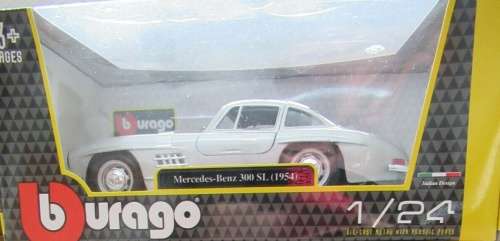 Mercedes-Benz 300 SL 1954 silver GULLWING 1/24 Bburago NEW+boxed  #2285 instant wheels