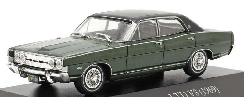 Ford Fairlane LTD V8 1969 dk.green/black.rf. 1/43 IXO/Salvat NEW+boxed *5975 instant wheels