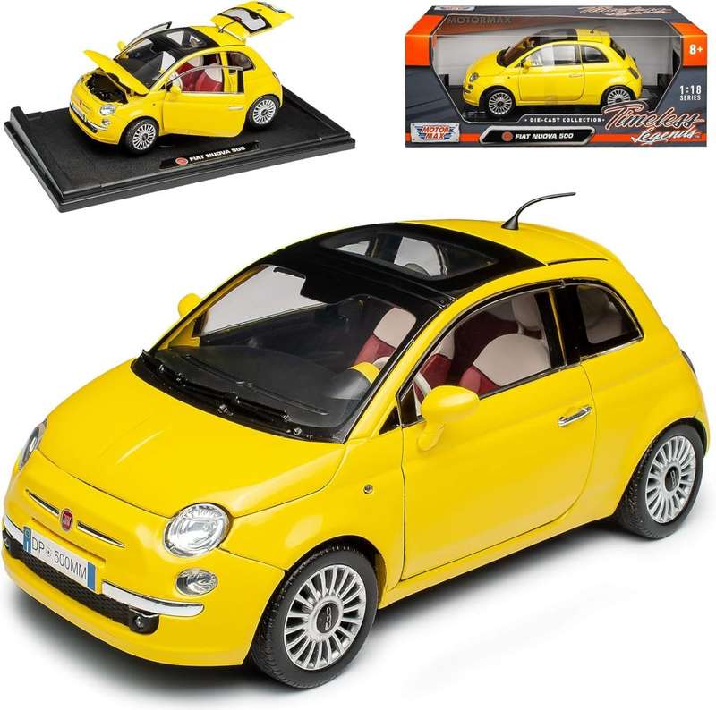 Fiat 500 2007 yellow 1/24 Motormax NEW+boxed  #2128 instant wheels