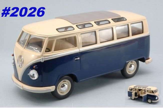 Volkswagen T1 Sambabus dkblue+white 1/24 Kinsmart NEW+boxed  #2026 instant wheels