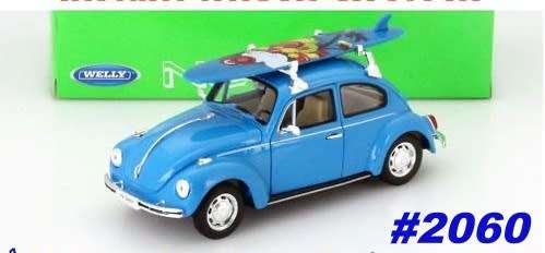 Volkswagen Beetle blue+surfboards 1/24 Welly NEW+boxed  #2060 instant wheels