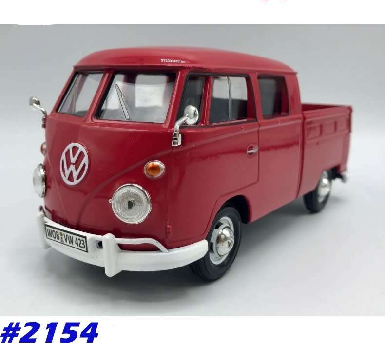 Volkswagen T1 double-cab pick-up 1959 red 1/24 Motormax NEW+boxed   #2154 instant wheels