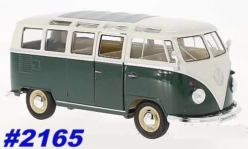 Volkswagen T1 Sambabus 1963 dk.green+white 1/24 Welly NEW+boxed  #2165 instant wheels