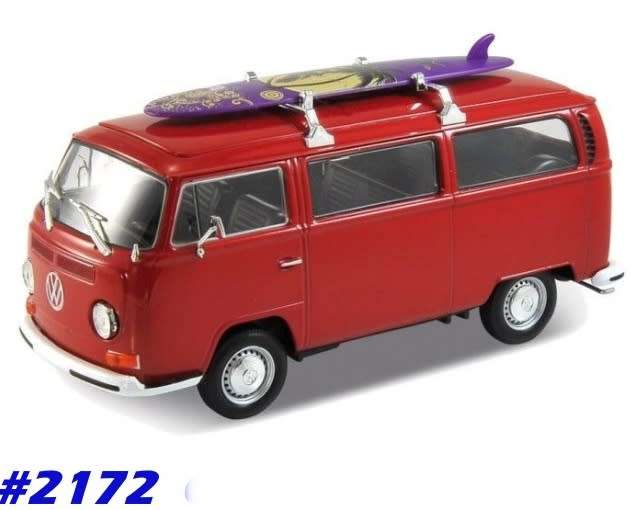Volkswagen Bus T2 1972 red 1/24 Welly NEW+boxed  #2172 instant wheels