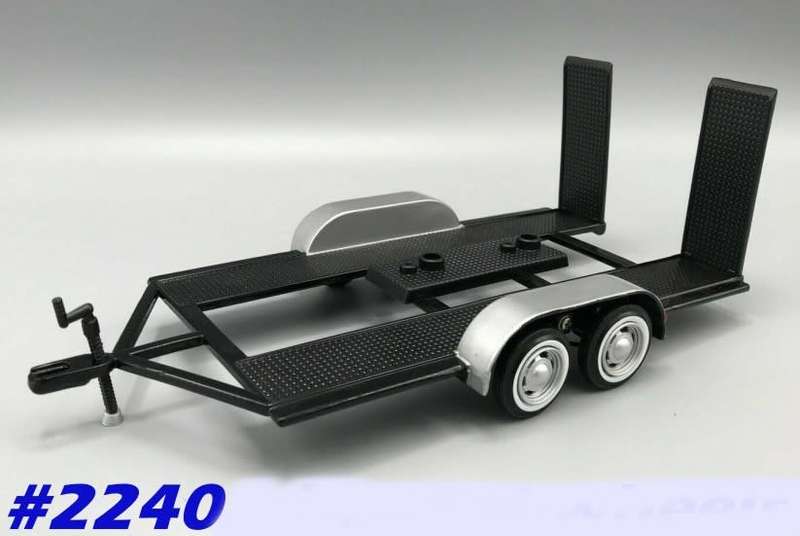 Car Trailer, dbl axle, black+silver 1/24 Motormax NEW+boxed  #2240 instant wheels