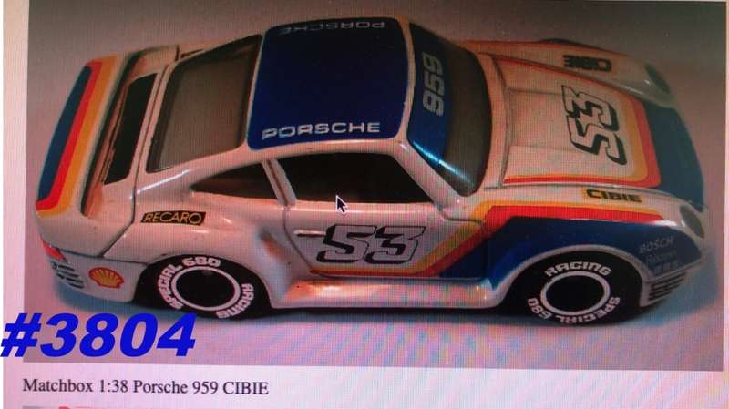 Porsche 959 #53 1990 white 1/38 Matchbox-Lesney used+reblistered  #3804 instant wheels