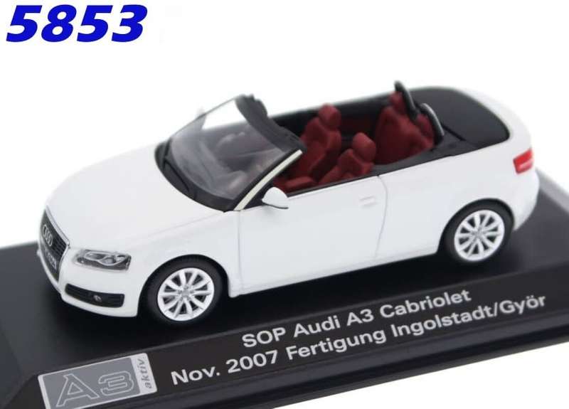 Audi A3 Cabriolet 2007 white 1/43 Minichamps Audi DlrEdn NEW+boxed   #5853 instant wheels