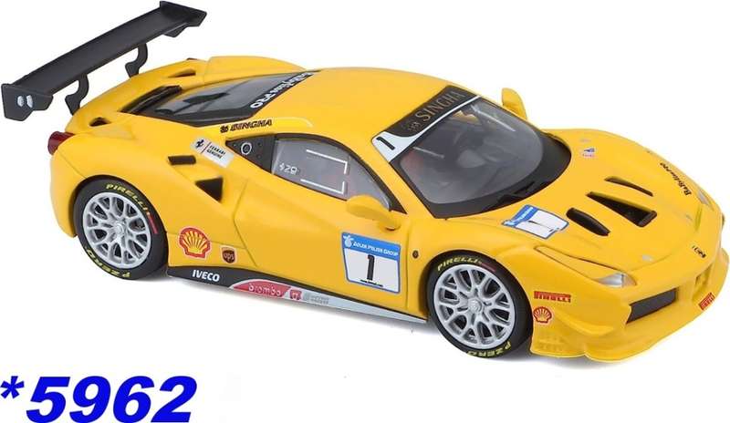 Ferrari 488 Challenge No.1 2017 yellow 1:43 Ferrari-Bburago NEW+boxed  *5962 instant wheels
