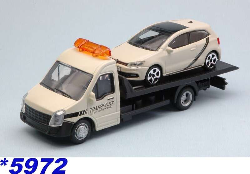IVECO Transprter loaded w VOLKSWAGEN POLO GTI cream 2022 1:43 Bburago NEW+boxed *5972 instant wheels