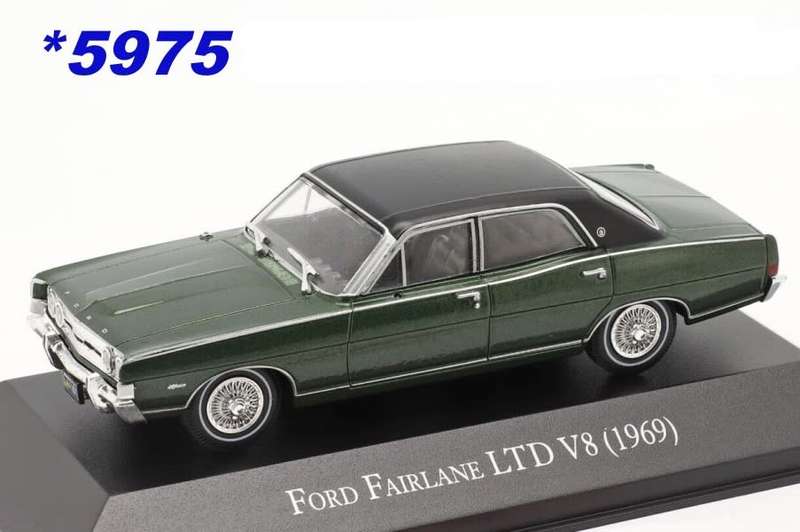 Ford Fairlane LTD V8 1969 dk.green/black.rf. 1/43 IXO/Salvat NEW+boxed *5975 instant wheels