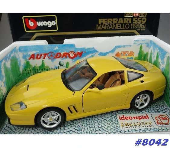 Ferrari 550 Maranello Coupe 1996 yellow 1/18 Bburago NEW+boxed  #8042 instant wheels