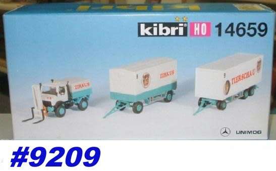 Unimog with 2 Circus trailers 1/87 KIBRI kit NEW+boxed  #9209 instant wheels