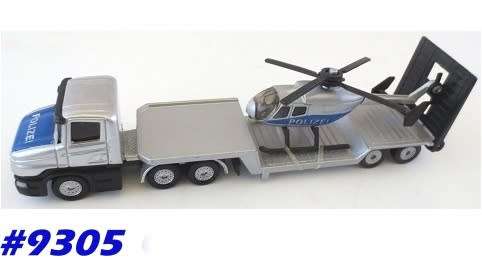 Scania Lowbed w. Police Helicopter 1/87 Siku NEWinBlister  #9305 instant wheels