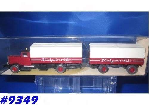 Hanomag flatbed truck+trailer rig 1/87 Wiking NEW  ex SA #9349 instant wheels