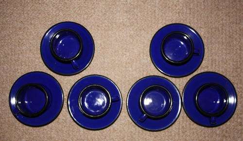 Set of blue enamel coated, tin, espresso cups 