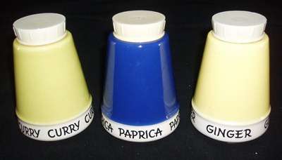 OLD POTTERY PAPRICA GINGER  AND CURRY POTS