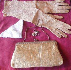 *GLAMOUR OF YESTERYEAR*****HANDBAG + BROOCH+COTTON LADIES HANKIE + HAND GLOVES