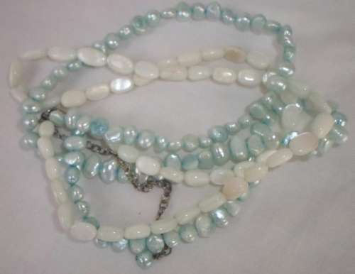 DOUBLE STRING NECKLACE MOTHER OF PEARL 48CM AND FRESH WATER PEARLS 51 CM