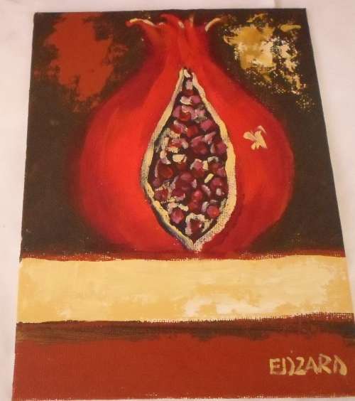 2 X BEAUTIFUL  ACRYLICS POMGRANTES PAINTINGS BY ARTIST EDZARD