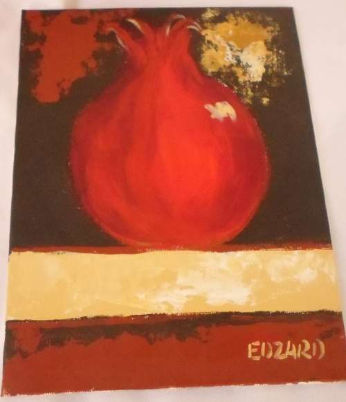 2 X BEAUTIFUL  ACRYLICS POMGRANTES PAINTINGS BY ARTIST EDZARD