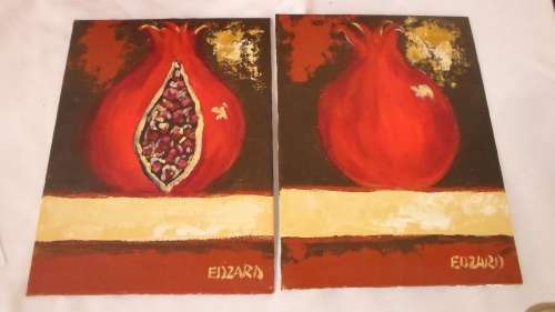 2 X BEAUTIFUL  ACRYLICS POMGRANTES PAINTINGS BY ARTIST EDZARD