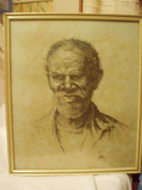 framed drawing of an old man by Joan Jocelyn