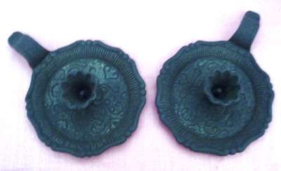 BEAUTIFUL  HEAVY CAST IRAN CANDEL HOLDERS WITH HANDLE  (BLACK )