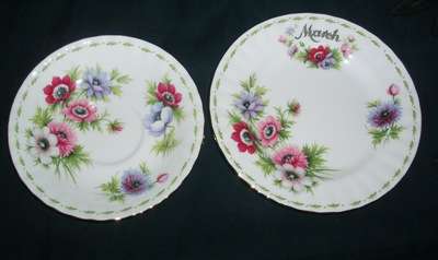 THIS IS A ROYAL ALBERT FLOWER OF THE MONTH SIDE PLATE AND SAUCER