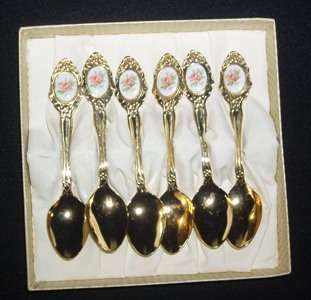 BOXED SET OF 6  X 24 CT GOLD PLATED TEA SPOONS