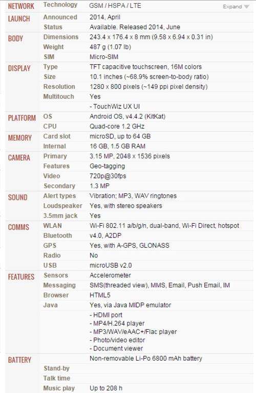 Samsung Galaxy Tab 4 10.1 LTE T535