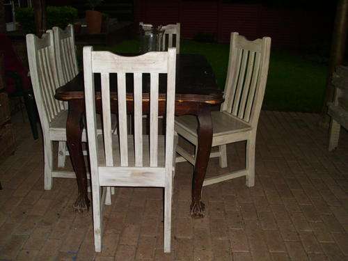 8 X pine dining room chairs, lime-washed white