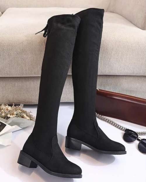 Suede flat knee high boots