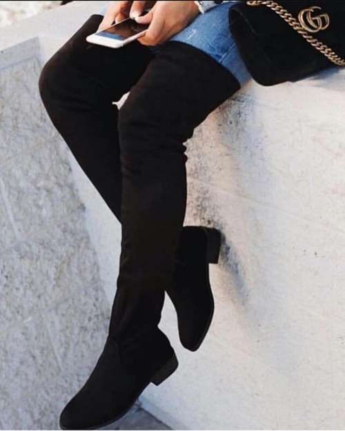Suede flat knee high boots