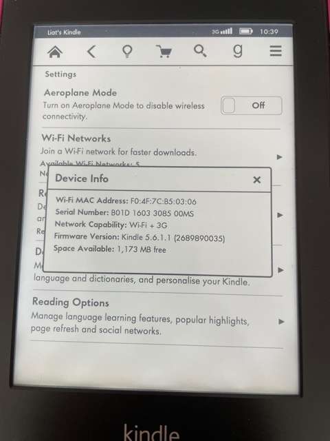 KINDLE PAPERWHITE 6` 3G AND WIFI - 9/10 - INCLUDED PINK AUTHENTIC AMAZON KINDLE LEATHER CASE