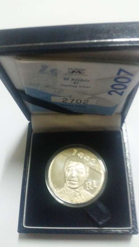 ONE RAND NO RESERVE AUCTION 2007 SILVER R1 NELSON MANDELA PROOF COIN